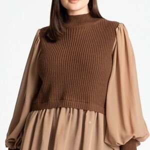Eloquii Women's Plus Size Twofer Sweater with Chiffon